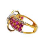 Fabulous Gold Zerkon Ring for Ladies with Amazing Design in Pink and White Zerkon Stones